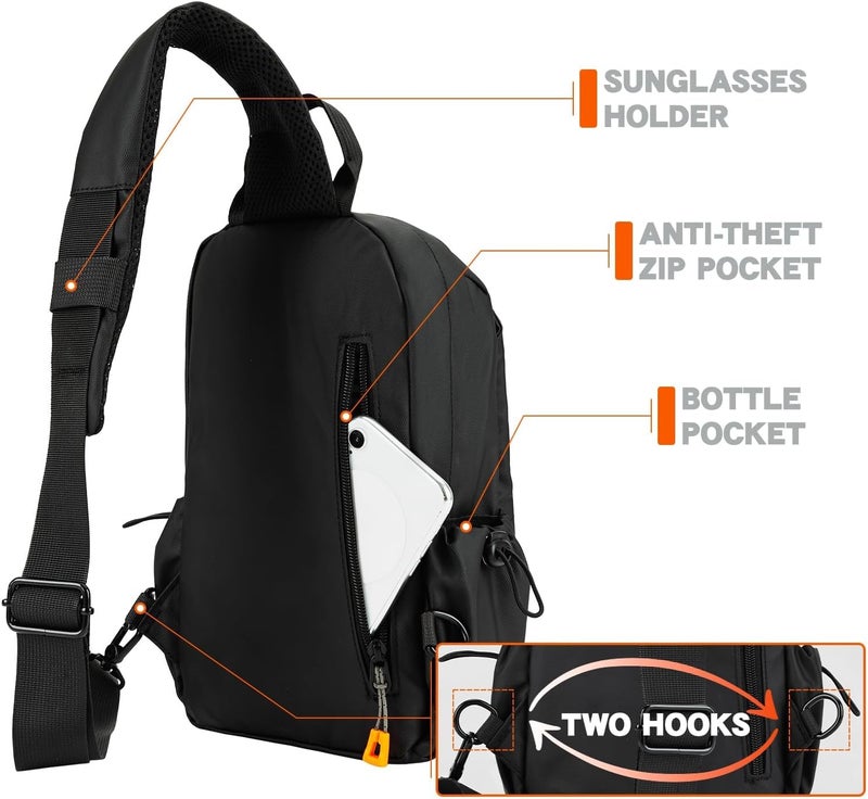 Excefore Sling Crossbody Backpack Bag for Men, Waterproof Lightweight One Strap Sling Bag with External USB Hole Design, Men's Adjustable Sling Shoulder Chest Bag for Travel Cycling Sports and Outdoor, Black - Image 4