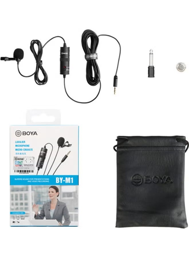 بويا ميكروفون مكثف لافالير 3.5 ملم مع زجاج امامي للهواتف الذكية وكاميرات دي اس ال ار والمسجلات الفيديو من باي ام 1 إضافي أسود - Image 1