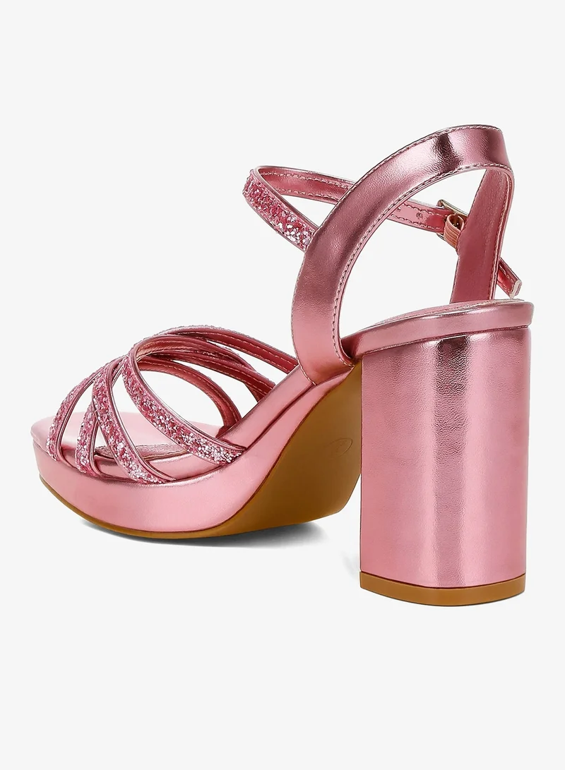 London Rag Pink Pink Glitter Strappy Block Sandals for Women | Best Price UAE