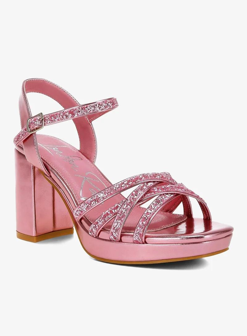 London Rag Pink Pink Glitter Strappy Block Sandals for Women | Best Price UAE