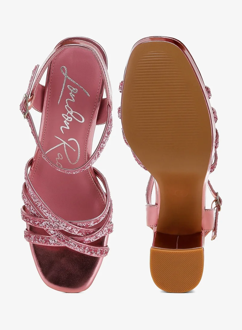 London Rag Pink Pink Glitter Strappy Block Sandals for Women | Best Price UAE