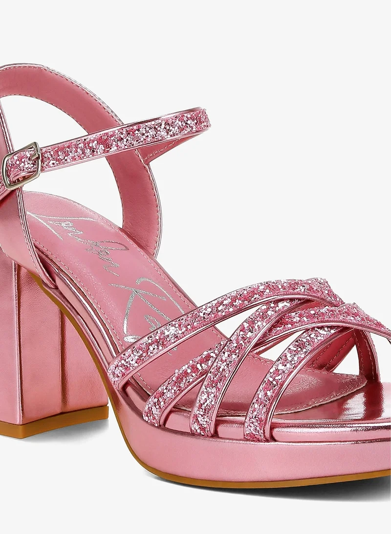 London Rag Pink Pink Glitter Strappy Block Sandals for Women | Best Price UAE
