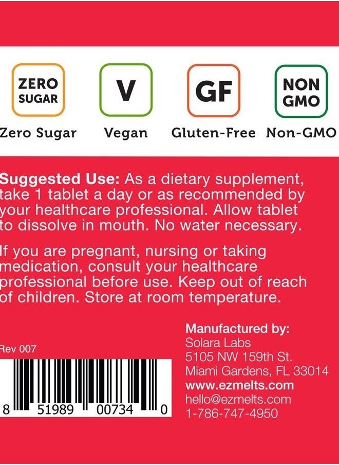 EZ Melts - Dissolvable Vitamin B-Complex with Methyl B12 & Methyl Folate, Sugar-Free, 2-Month Supply - Image 1