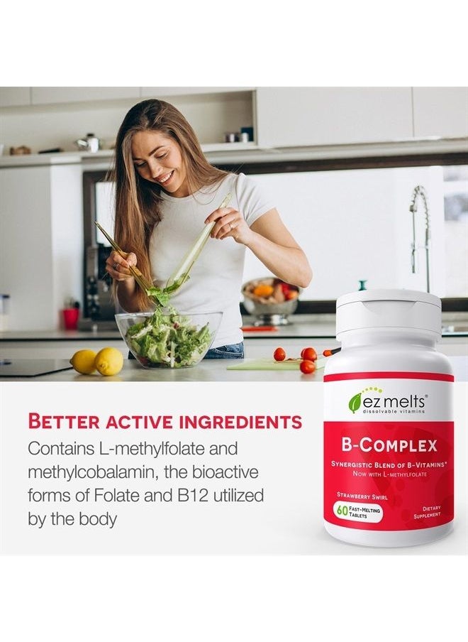 EZ Melts - Dissolvable Vitamin B-Complex with Methyl B12 & Methyl Folate, Sugar-Free, 2-Month Supply - Image 1