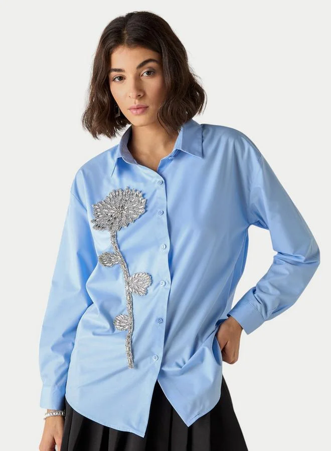2Xtremz 2Xtremz Embellished Shirt with Collar and Long Sleeves