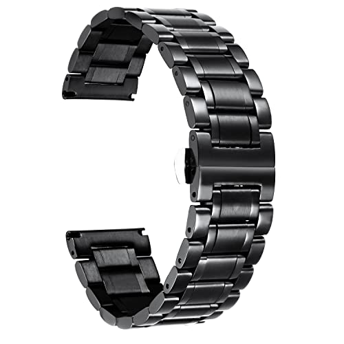 BINLUN Stainless Steel Watch Bands 12mm-24mm Metal Replacement Watch Band SmartWatch Straight & Curved Ends Men Women fit for Samsung Galaxy Watch 6/5/4/3,Fit for Garmin Watch(Black,22mm) - Image 1