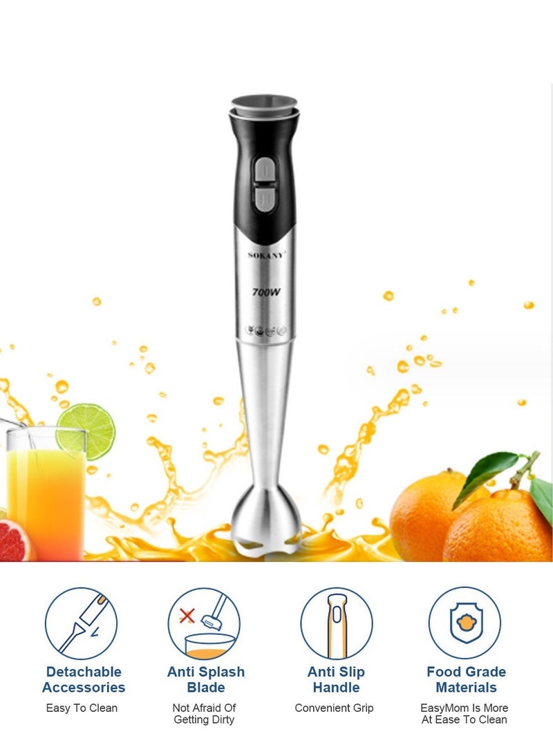 sokany Stainless Steel Hand Blender - 2 Speed Powerful Motor with Durable Stainless Steel Blade & Removable Stick | Ideal for Smoothies, Shakes, Baby Food, & Fruits Silver 700W - Image 2