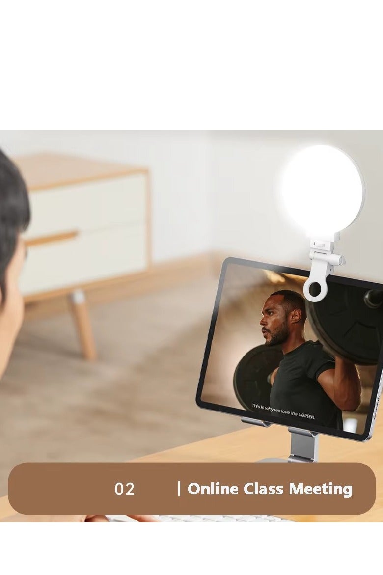 مصباح سيلفي احترافية بمشبك - مصباح LED دائري قابل لإعادة الشحن | 3 أوضاع إضاءة ودرجات سطوع متعددة | إضاءة مثالية للموبايل، اللاب توب، المكياج، مكالمات الفيديو، تيك توك والبث المباشر - - Image 4