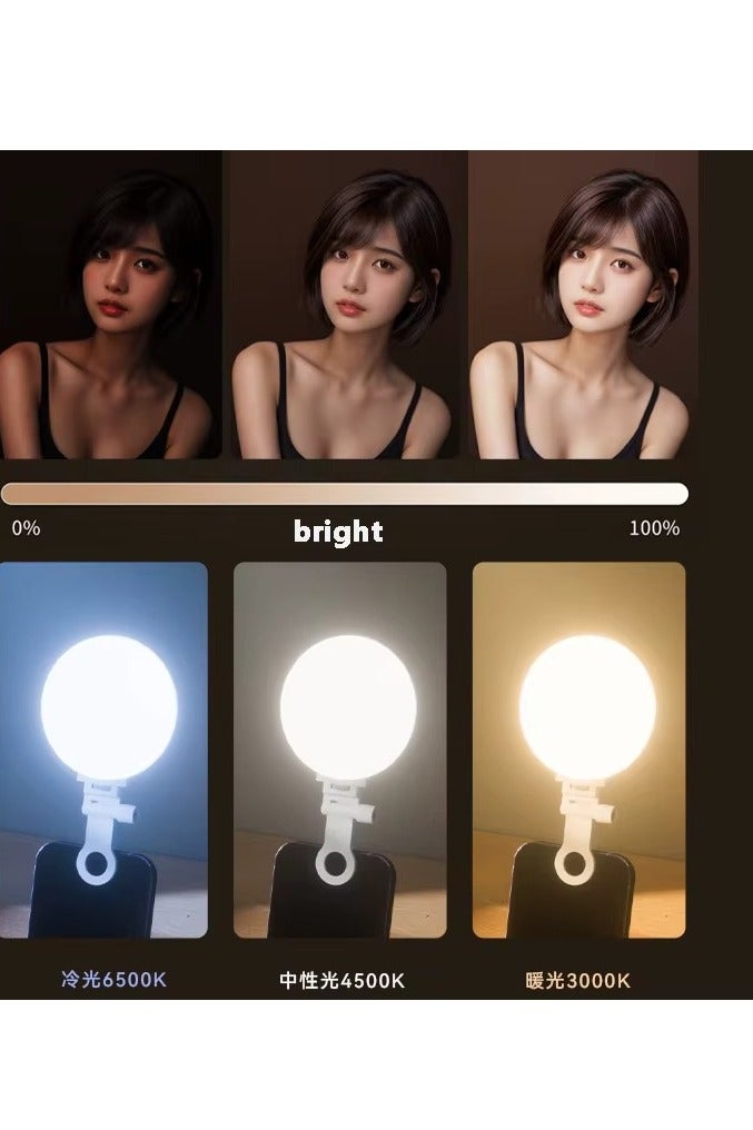 مصباح سيلفي احترافية بمشبك - مصباح LED دائري قابل لإعادة الشحن | 3 أوضاع إضاءة ودرجات سطوع متعددة | إضاءة مثالية للموبايل، اللاب توب، المكياج، مكالمات الفيديو، تيك توك والبث المباشر - - Image 5