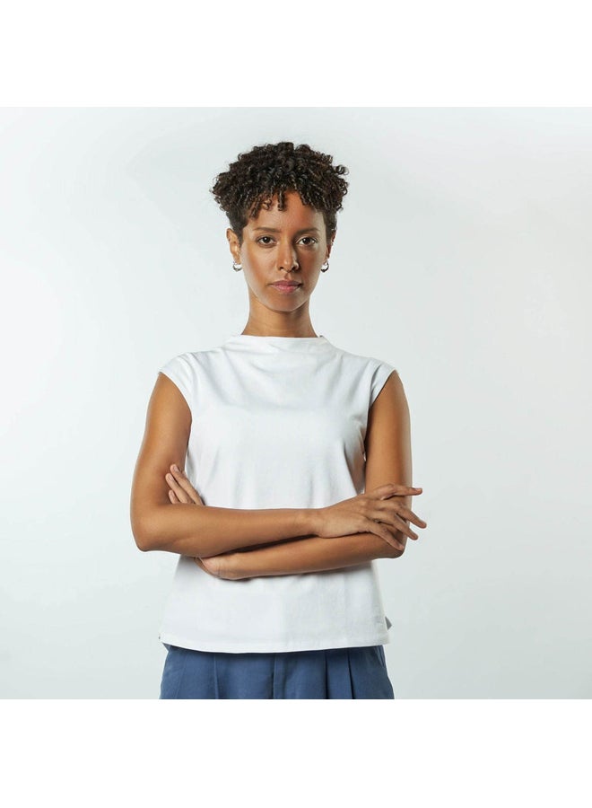 Breathe double layer short fit sleeveless basic t-shirt women-White