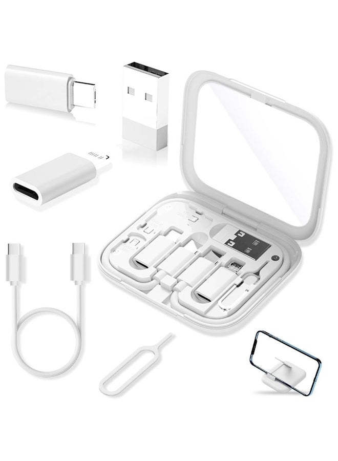 USB Adapter Kit USB-C To USB Adapter USB C To Lighting Adapter Box Multi-Type Charging Cable Case For Traveling OTG Adapters For IPhone 14/15 Google Pixel (White) - Image 1