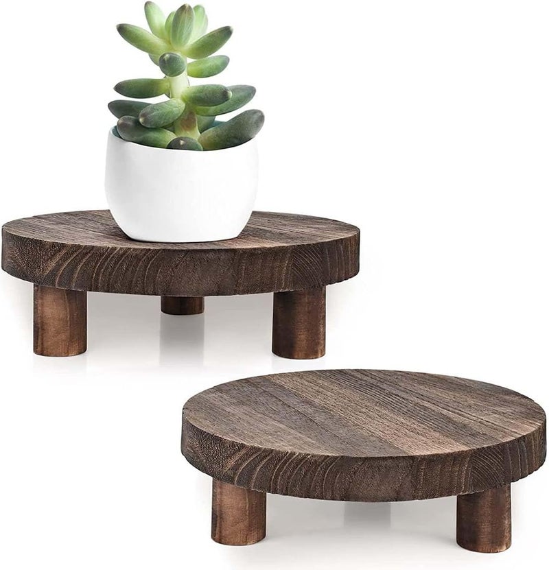 Dantawood Wooden Stool, Round Plant Stand, Wooden Flower Pot Stand, Indoor Outdoor Wooden Plant Pot Holder (2 Round Brackets) - Image 1
