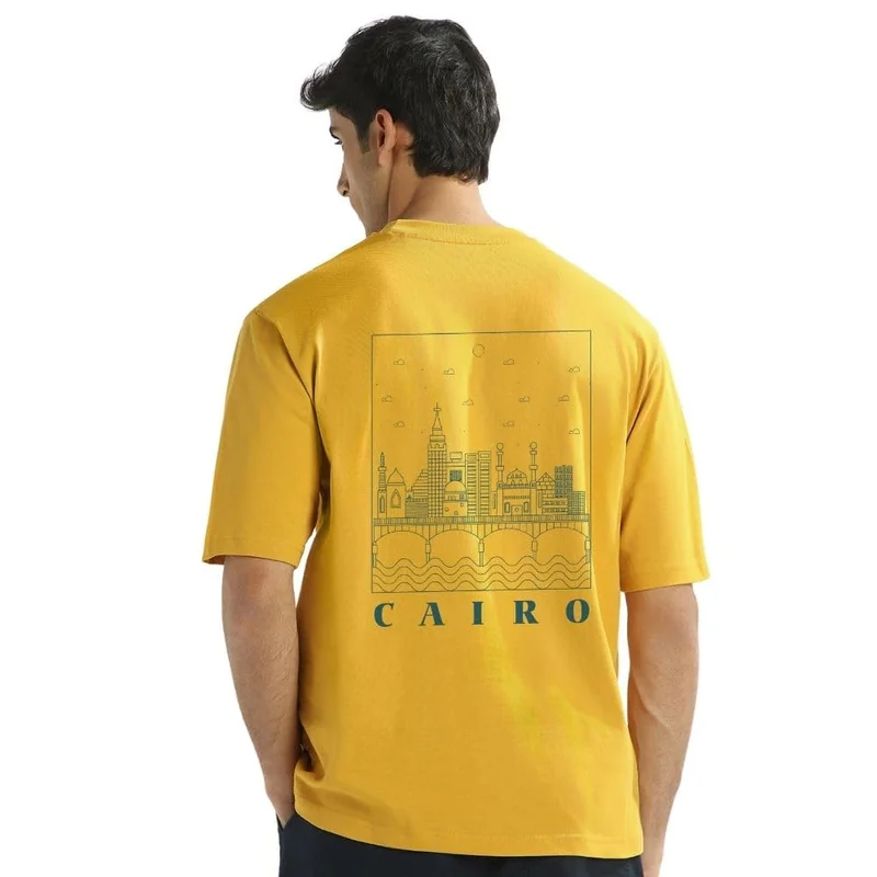 Men's Yellow Oversized Graphic T-Shirt