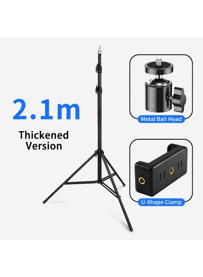 2.1m Adjustable Tripod Stand for Mobile Phone and Video Light Foldable Photography Light Stand for Studio Shooting and YouTube Live - Image 1
