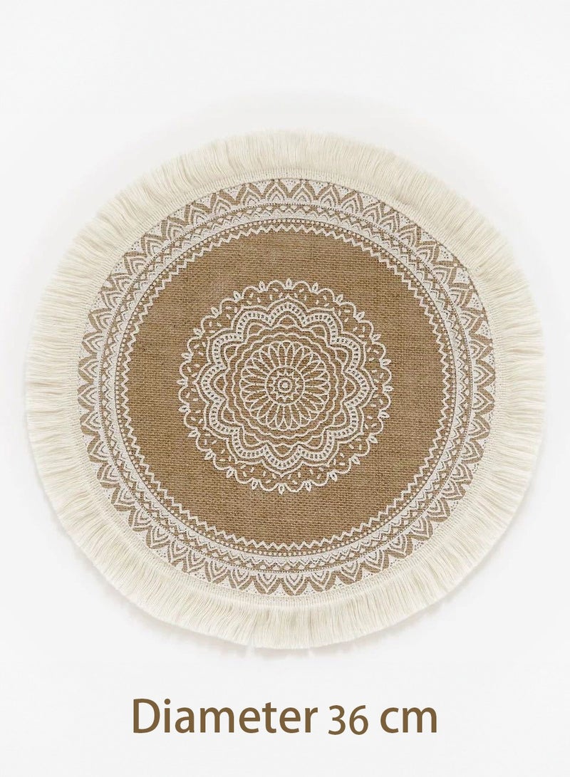 Manhua 33cm Round Woven Cotton Placemat,Nordic-Style Fabric Tassel Heat-Resistant Table Mat - Image 3