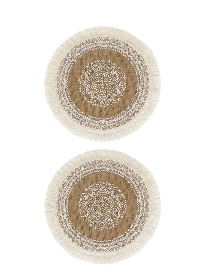 Manhua 33cm Round Woven Cotton Placemat,Nordic-Style Fabric Tassel Heat-Resistant Table Mat - Image 2