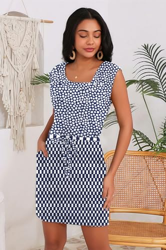 SAUKOLE Beach Dress for Women 2026 Summer Vacation Boho Floral Casual Drawstring Waist Sleeveless Dresses with Pockets - Image 4