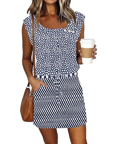 SAUKOLE Beach Dress for Women 2026 Summer Vacation Boho Floral Casual Drawstring Waist Sleeveless Dresses with Pockets - Image 1