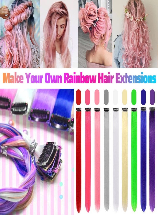 GPOVVIMX 12 PCS Pink Hair Extensions Clip in, Colored Party Highlights Extension for Kids Girls Synthetic Hairpiece Straight 22 inch - Image 2