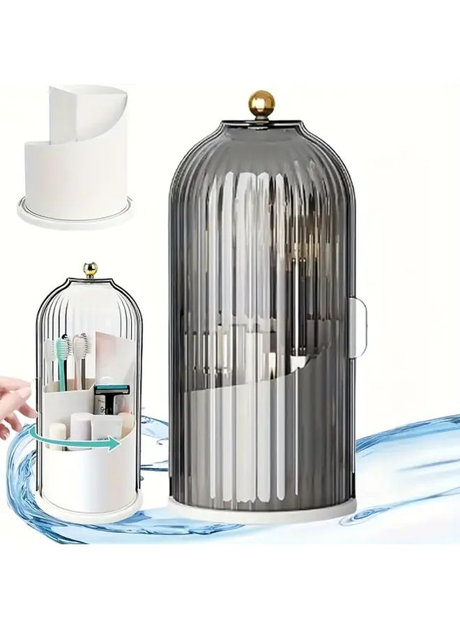 Black Rotating Makeup Organizer For Brushes Lipstick Eyeshadow Toothbrush Storage - Image 2