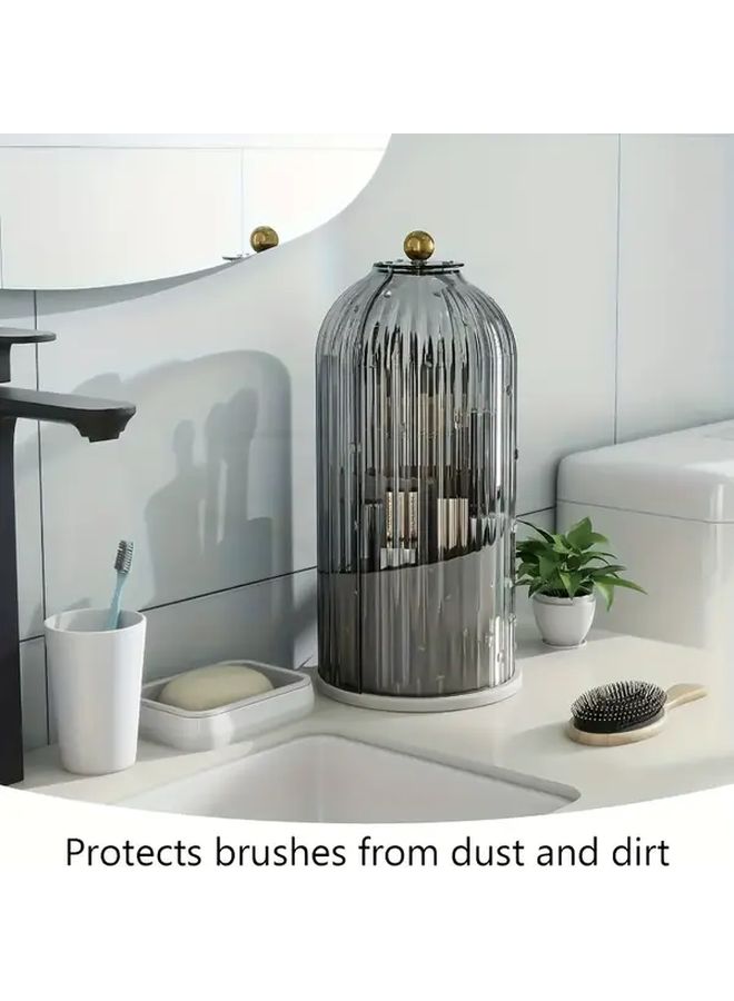Black Rotating Makeup Organizer For Brushes Lipstick Eyeshadow Toothbrush Storage - Image 3