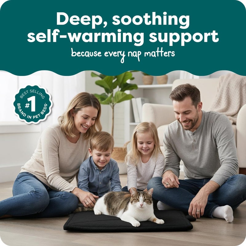 Furhaven ThermaNAP Self-Warming Cat Bed for Indoor Cats & Small Dogs, Washable & Reflects Body Heat - Quilted Faux Fur Reflective Bed Mat - Black, Small - Image 2