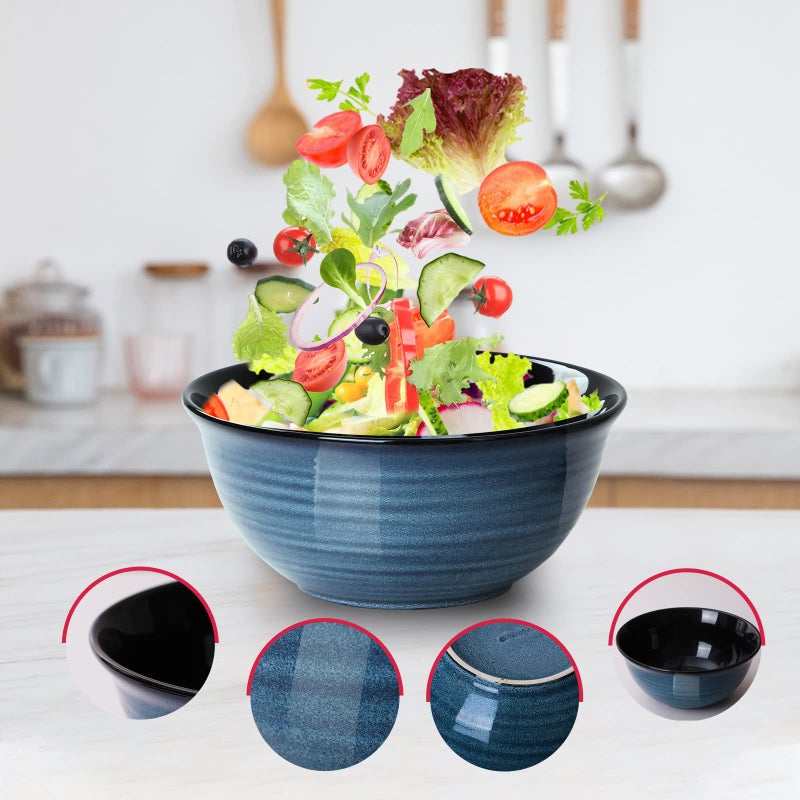 Hasense Large Mixing Bowls Set for Kitchen, Ceramic Serving Dishes for Entertaining, 2.1/1.0/0.5 Qt Deep Microwave Safe Nesting Batter Bowl for Storage and Baking, Blue - Image 4