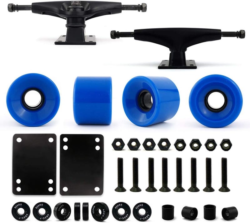 VJ Skateboard Truck and Wheel, 5.0 Skateboard Trucks 127mm Trucks w/Skateboard Cruiser Wheel 60mm, Skateboard Bearings, Skateboard Screws, Skateboard Riser Pads - Image 1
