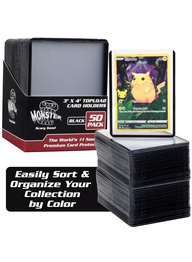 Monster Protectors Monster Top Loaders for Collectible Trading Cards - 50 Count 3"x4" Clear Hard Plastic Protector (Black Border) - Easily Sort Your TCG Cards by Color- Compatible w MTG, Magic Gathering, Yugioh, Sports  - Image 1