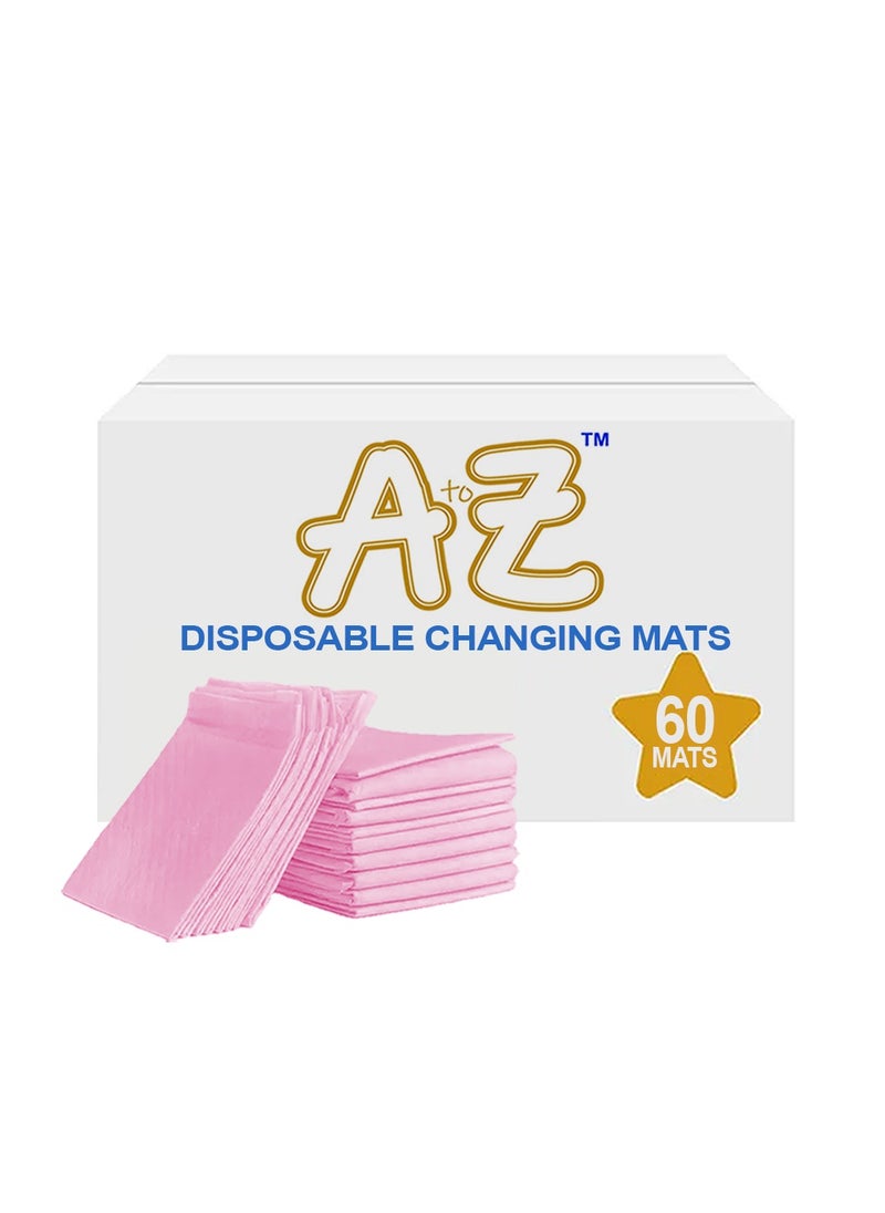A TO Z A to Z - Disposable Changing Mat size (45cm x 60cm) Large- Premium Quality for Baby Soft Ultra Absorbent Waterproof - Pack of 60 - Pink  - Image 1