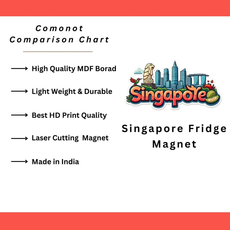 GiftODay Singapore Country Theme Souvenir Wooden Fridge Magnet for Refrigerator Singapore Fridge Magnet for Kitchen Home Decor Perfect Souvenir Gift Size 3x3 Inches Pack of 1 - Image 5