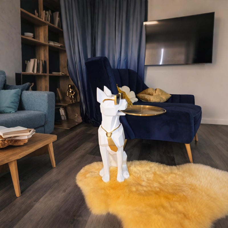 SHENGTIAN 27in Resin Dog Sculpture Tray Table | Dog Decor, Butler Statue with Tray, Statue Tissue Holder, Animal Side Coffee Table, Geometric Figurines, Doberman Gifts, Floor Decor - Image 2