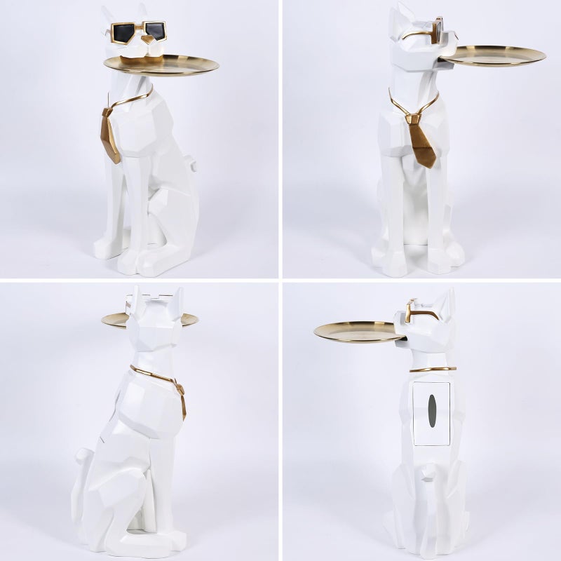 SHENGTIAN 27in Resin Dog Sculpture Tray Table | Dog Decor, Butler Statue with Tray, Statue Tissue Holder, Animal Side Coffee Table, Geometric Figurines, Doberman Gifts, Floor Decor - Image 5