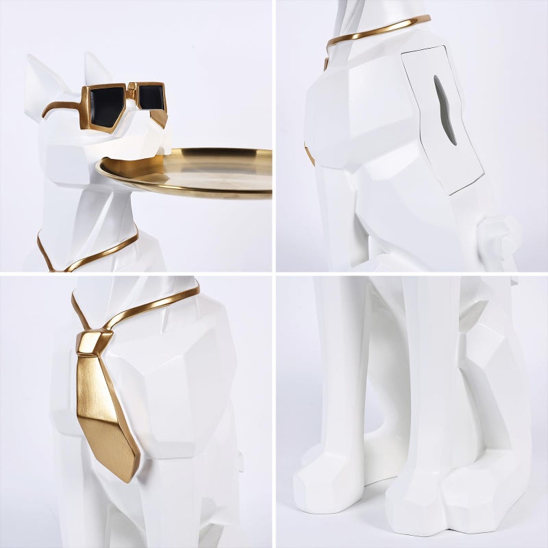 SHENGTIAN 27in Resin Dog Sculpture Tray Table | Dog Decor, Butler Statue with Tray, Statue Tissue Holder, Animal Side Coffee Table, Geometric Figurines, Doberman Gifts, Floor Decor - Image 4