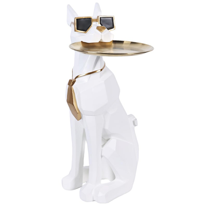 SHENGTIAN 27in Resin Dog Sculpture Tray Table | Dog Decor, Butler Statue with Tray, Statue Tissue Holder, Animal Side Coffee Table, Geometric Figurines, Doberman Gifts, Floor Decor - Image 1