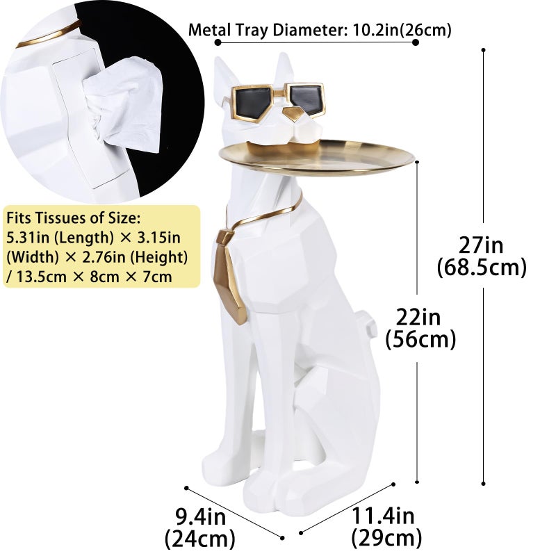 SHENGTIAN 27in Resin Dog Sculpture Tray Table | Dog Decor, Butler Statue with Tray, Statue Tissue Holder, Animal Side Coffee Table, Geometric Figurines, Doberman Gifts, Floor Decor - Image 3