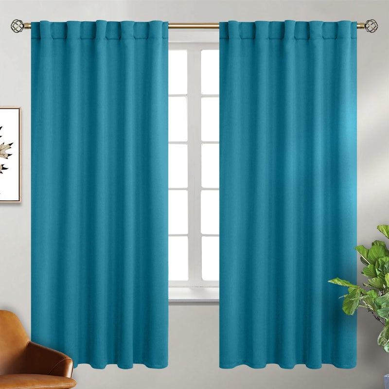 BGment Rod Pocket and Back Tab Blackout Curtains for Bedroom - Thermal Insulated Room Darkening Curtains for Living Room  2 Window Curtain Panels (42 x 72 Inch  Peacock Blue) - Image 1