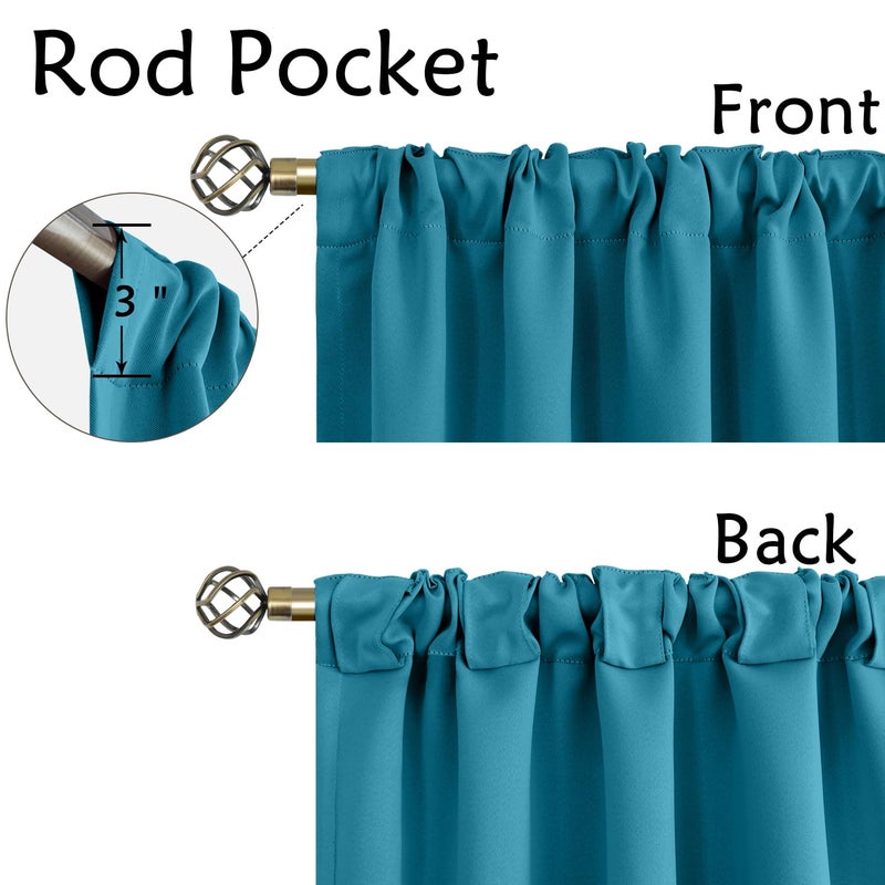 BGment Rod Pocket and Back Tab Blackout Curtains for Bedroom - Thermal Insulated Room Darkening Curtains for Living Room  2 Window Curtain Panels (42 x 72 Inch  Peacock Blue) - Image 2