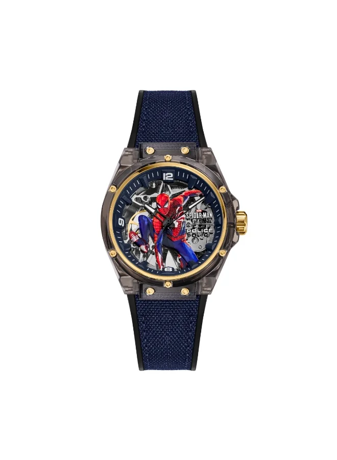 بوليس ساعة سبايدر-سنس للرجال  مم بقرص شفاف وسوار سيليكون أزرق