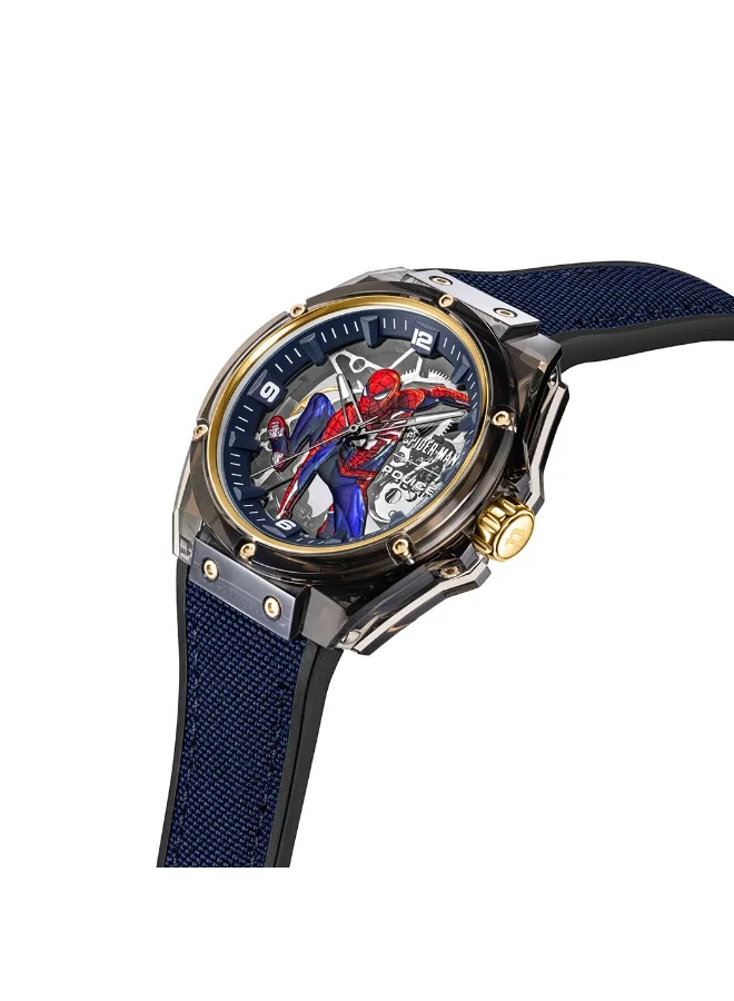 بوليس ساعة سبايدر-سنس للرجال  مم بقرص شفاف وسوار سيليكون أزرق