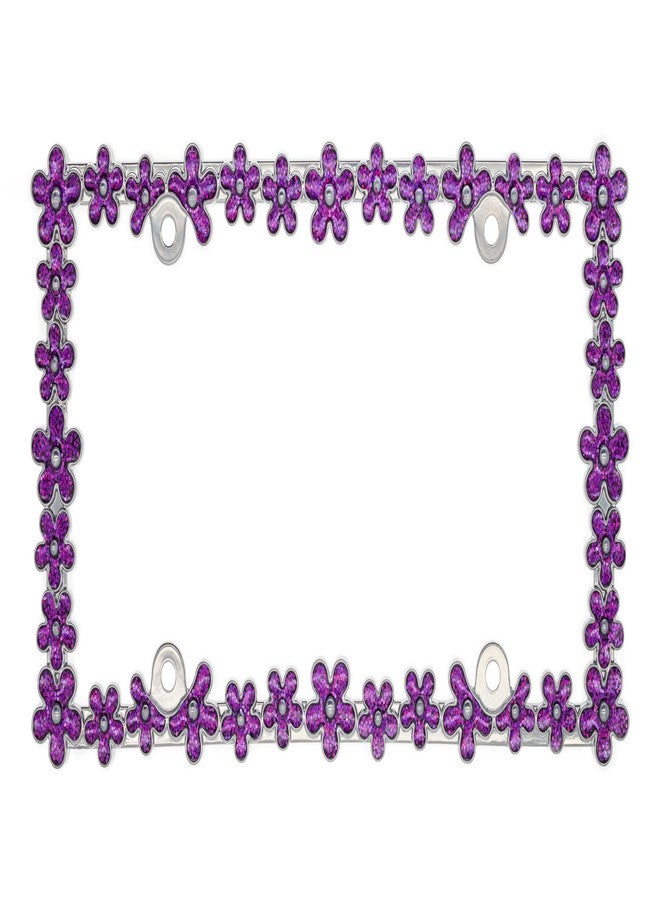 Creathome 3D Shining Daisy Wrenth License Plate Frame from Pure Zinc Alloy Metal Perfect Plate Holder, Chrome with Purple - Image 2