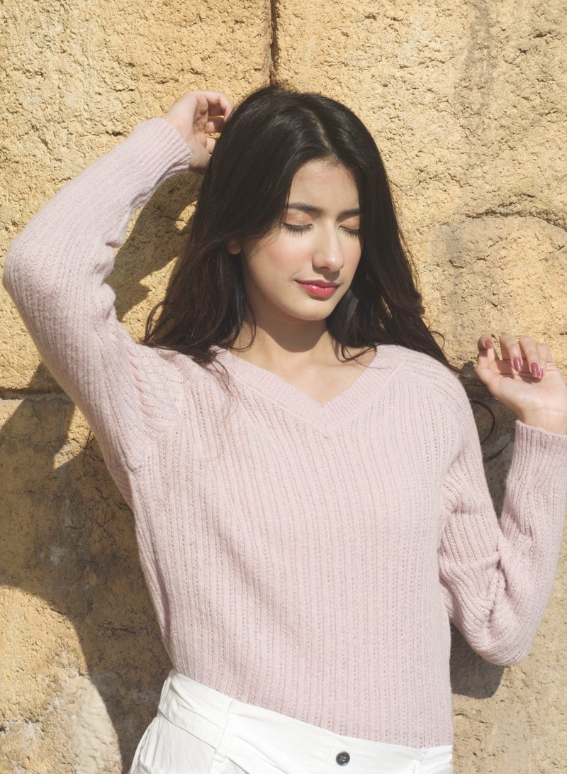 P FOR PRETTY V Neck Sweater Pink - Image 1