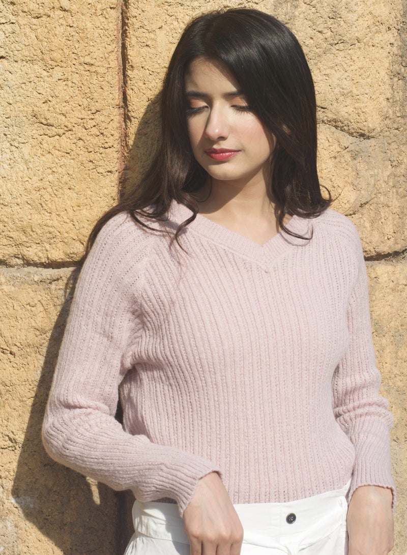 P FOR PRETTY V Neck Sweater Pink - Image 4