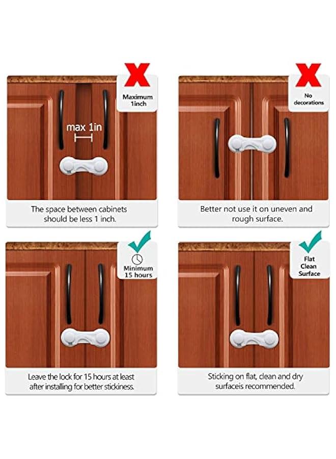 Gonice 10 Pcs Cabinet Locks for Babies, Uandhome Child Safety Locks Drawer Locks Baby Proofing Baby Cabinet Safety Latches Kitchen System with Strong Adhesive Tape - Image 5