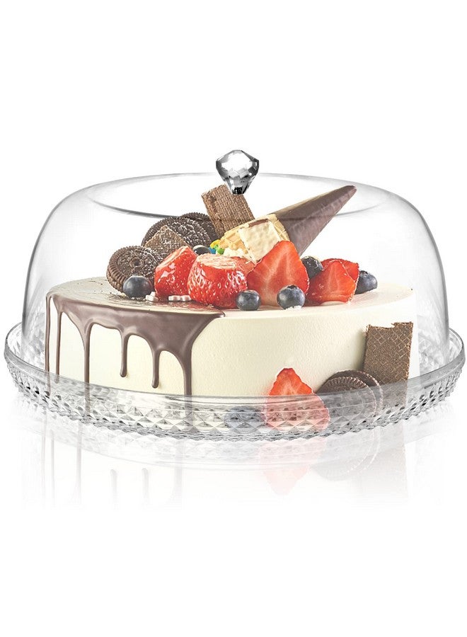 AVLA Acrylic Cake Plate with Dome, 13 Inch Cake Stand with Cover, Diamond Pattern Serving Platter with Lid for Display, Party, Entertaining, Diamond Shaped Handle - Image 1