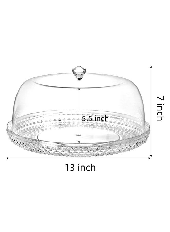 AVLA Acrylic Cake Plate with Dome, 13 Inch Cake Stand with Cover, Diamond Pattern Serving Platter with Lid for Display, Party, Entertaining, Diamond Shaped Handle - Image 2