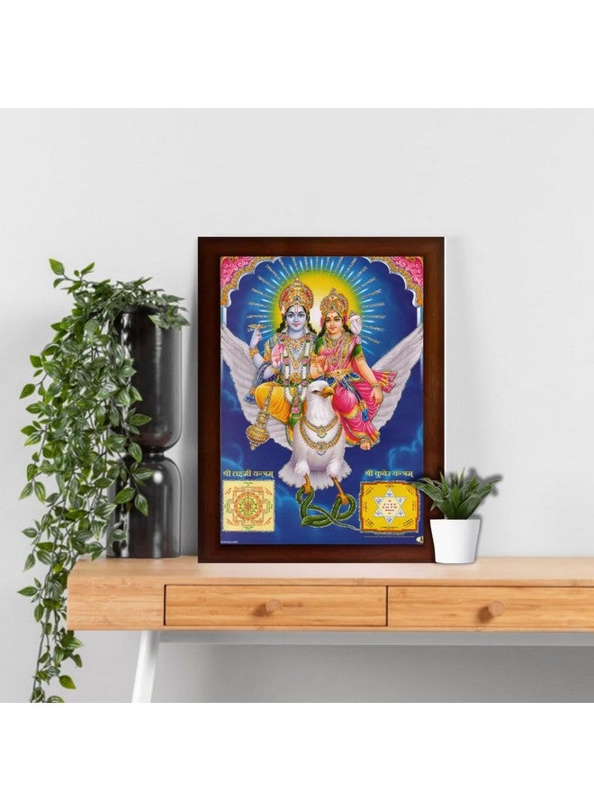 Craft Quest Lord Vishnu and Goddess Lakshmi Giving Blessing on Garud, Glitter Work Painting with Brown Frame (14 X 10 Inches, Brown Wood) - Image 3