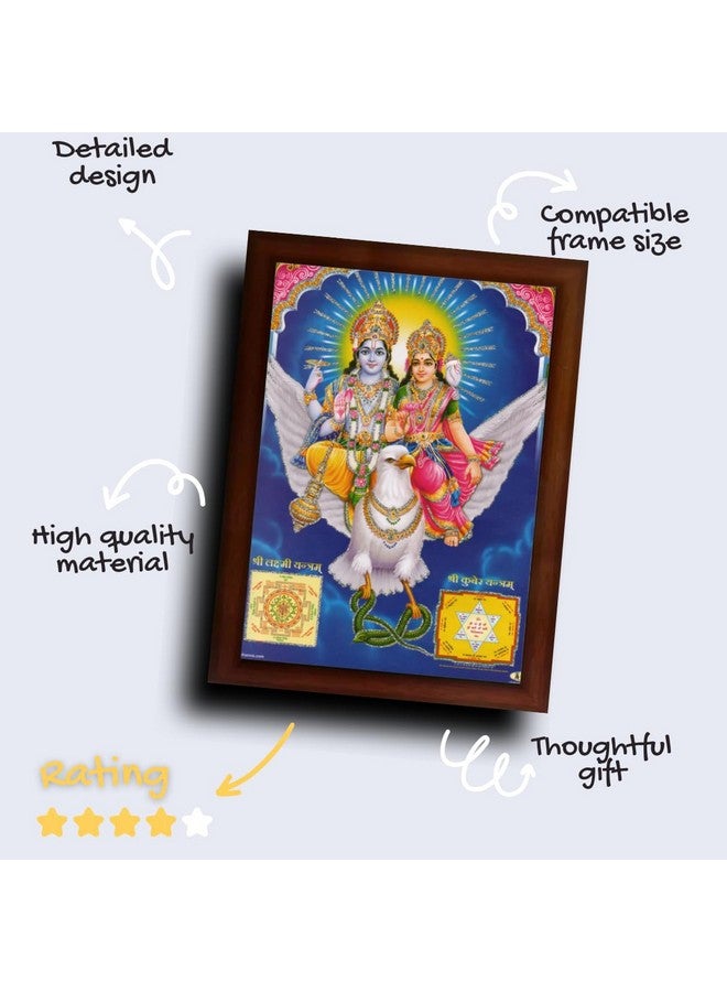 Craft Quest Lord Vishnu and Goddess Lakshmi Giving Blessing on Garud, Glitter Work Painting with Brown Frame (14 X 10 Inches, Brown Wood) - Image 4