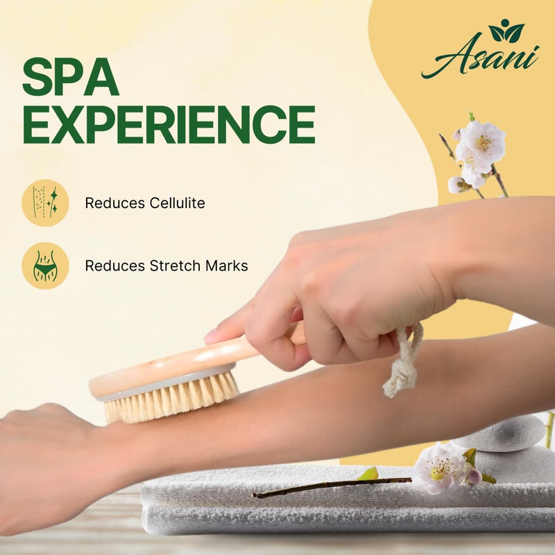 Asani Dry Brushing Body Brush Set for Lymphatic Drainage & Cellulite - 3-Pcs Detachable Back, Contour Body & Face Brushes Organic Gift for Dry Skin, Exfoliation, Invigorating Showers - Image 4