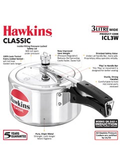 Hawkins 3 Liters Classic Aluminium Wide Pressure Cooker With Inner Lid,Induction Compatible,Silver  - Image 3